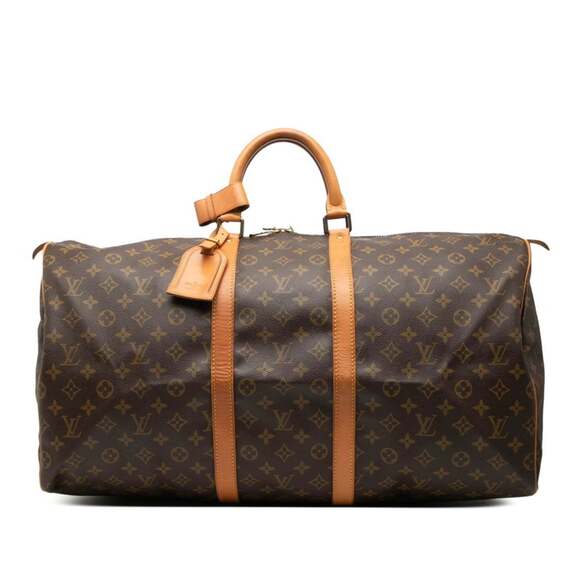 LOUIS VUITTON Brown Monogram Leather Keepall 55 Boston Bag